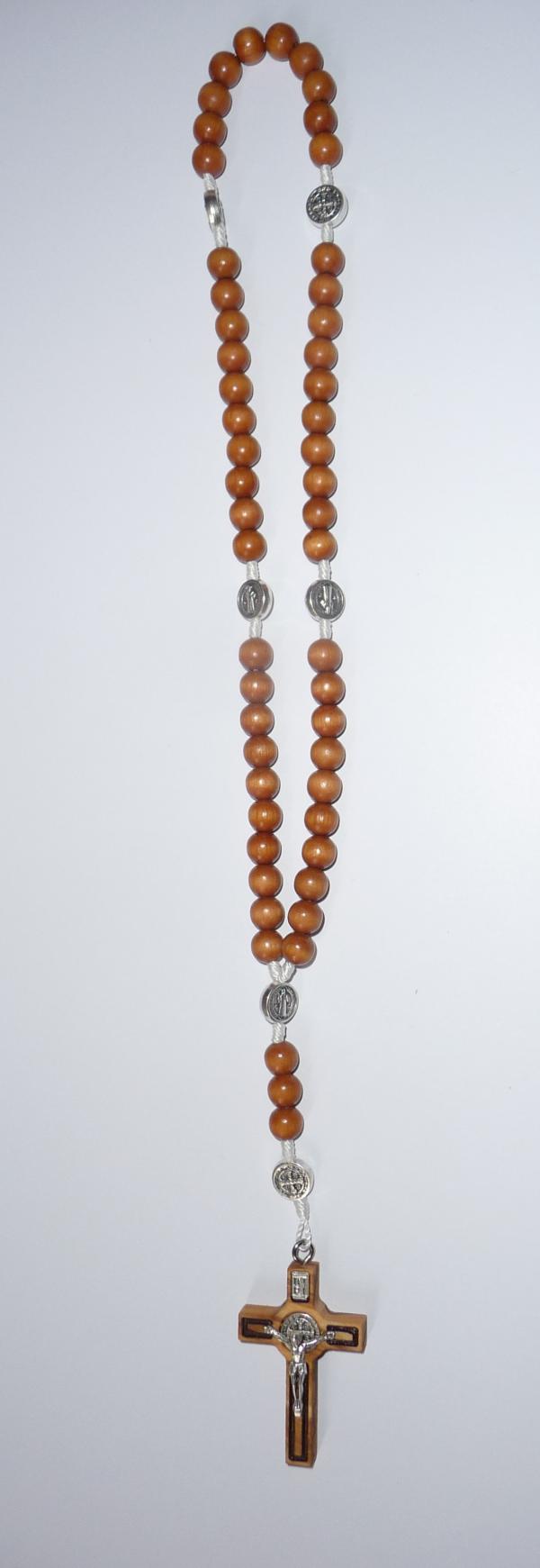 Chapelet Saint Benoit 6 Médailles, Bois ronds clair - 31 cm