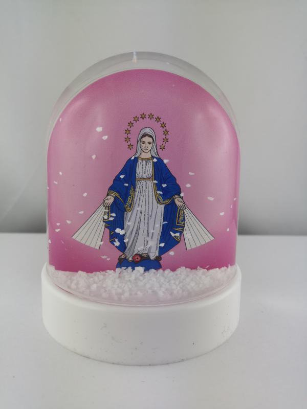 Boule à neige de la Vierge Miraculeuse fond rose